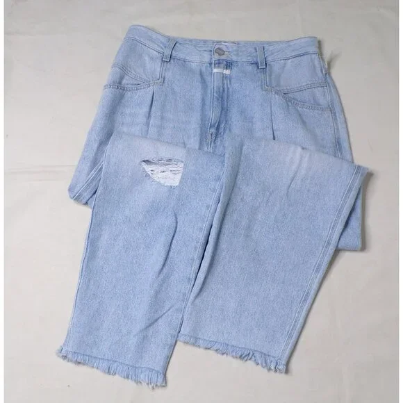 🆕 CLOSED Pearl High Rise Distressed Tapered Denim Jeans Blue 31 - Picture 13 of 16